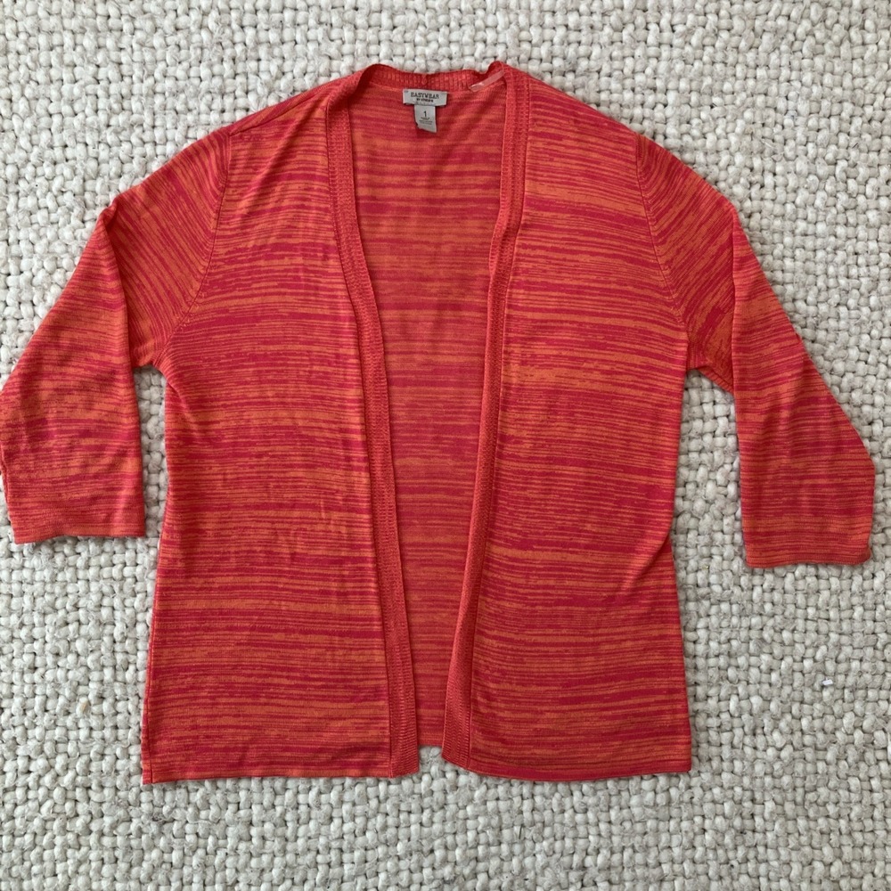 Chico's Cardigan Sweater Sz 1 Bright Pink Open Front 3/4 Sleeve DRAPEY Rayon